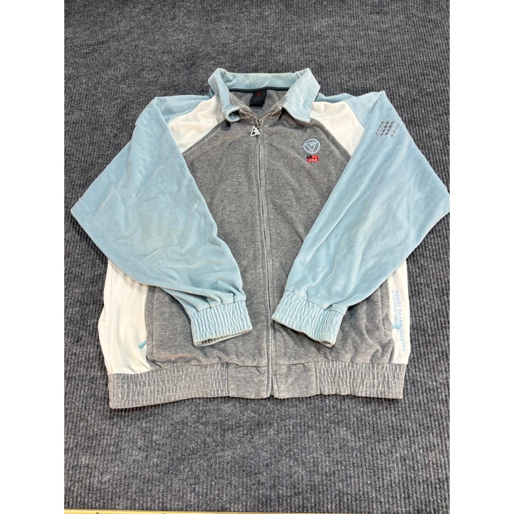 Vokal Velour Tracksuit Set Mens XL Grey Blue White Vintage Y2K Zip Jacket Pants